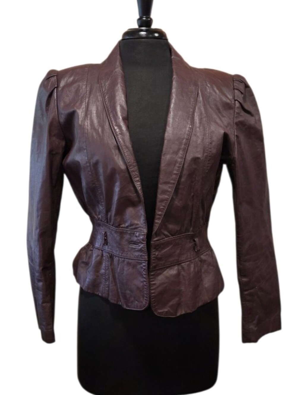 Vintage 70s Wilsons Leather Deep Plum Peplum Leather Jacket